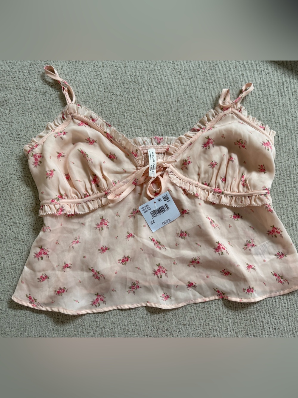 American Eagle Outfitters Pale Pink Floral Ruffle Cami medium BNWT